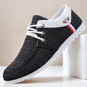 Men's Black Checkered Sneakers – Breathable Nylon Lace-Up Shoes for Casual and Smart-Casual Occasions