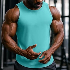 Voor heren Singlet Hesje Onderhemd Mouwloos shirt Mouwloos Ronde hals Zomer Effen Modieus Klassiek Casual Sportief Netstof Casual Sportschool Straat Oranje Top