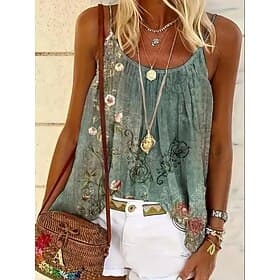 Women's Blouse Print Backless Floral Graphic Bohemia Daily Hawaiian Sleeveless Strap Regular Tops Daily Blue Pink Green Gray Summer Spring