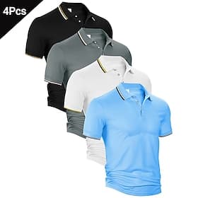 Mehrfachpackungen 4 Stück Herren Revers Kurze Ärmel Rot  Dunkelgrün  Weiß  Blau Polo mit Knopfleiste Golfshirt Golf Poloshirts Knöpfe Einfach Urlaub Alltagskle