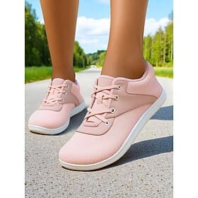 Women's Wide Toe Barefoot Walking Sneakers – Pink Flyknit Shoes for Casual Wear, Daily Travel  Foot Comfort Support