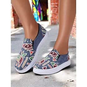 Women's Slip-On Tribal Print Canvas Sneakers – Comfortable Street Style Casual Shoes for Walking, Shopping  Festivals