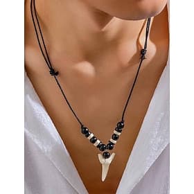 Men's Shark Tooth Pendant Necklace – Handmade Tribal Style Beaded Surfer Jewelry with Adjustable Rope Cord for Beach, Vacation  Casual Wear