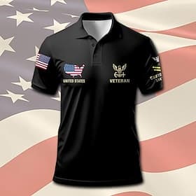4th of July 2026 250th Men's American US Flag Polo Short Sleeve Polo Shirts Collared Shirts Casual Outdoor School Daily Wear 3D Print Summer Black