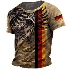 Herren Deutsche Flagge T Shirt Kurzarm T-Shirt 3D-Druck Rundhalsausschnitt Hemd Retro Vintage Vintage-Retro Lässig Täglich Braun Grün Grau Sommer Frühling Bekl