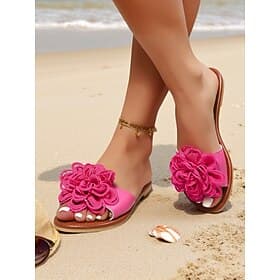 Women's Floral Slide Sandals – Boho Style Flat Beach Shoes with 3D Flower Design for Summer Vacation  Casual Wear thumbnail 2