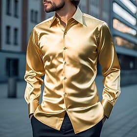 Retro Vintage 1980s Shiny Metallic Shirt Disco Solid Color Turndown Fancy Dress Men's Carnival Costume Kings Day Carnival Club Performance Pride Parade Adults'