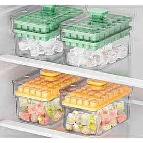 Ice Cube Tray with Lid  Bin, Ice Cube Mold for Freezer,Ice Make for Whiskey Cocktail, Tea, Coffee(2 Trays, Container, Lid  Ice Scoop)