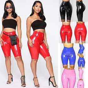 Retro Vintage 1980s Mid Thigh PU Shorts Biker Shorts Cycling Shorts Disco Shiny Latex Patent Metallic Fancy Dress Women's Halloween Carnival Pride Parade Pride