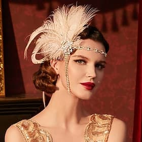 The Great Gatsby Flapper Headband The Great Gatsby Feather Retro Sparkling Glitter Fancy Dress Women's Carnival Valentine's Day Masquerade Party Evening Wear M