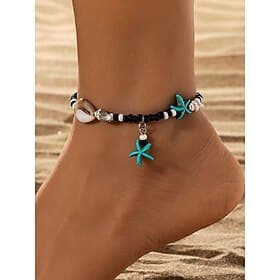 Boho Starfish Anklet for Women – Handmade Beaded Shell Ankle Bracelet with Turquoise Charms, Summer Beach Jewelry for Vacation and Casual Outfits