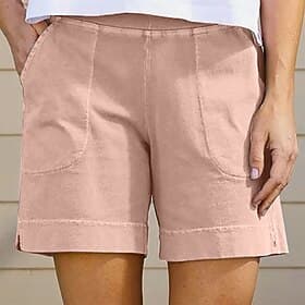 Dame Bukser med linfølelse Shorts Bukser Sommershorts Fritid Kort Naturlig عادي Lomme Elastisk midje comfy Utendørs Daglig Ferie Vin Grå Svart Hvit Sommer Norm