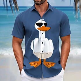 Men's Animal Funny Duck Shirt Summer Hawaiian Shirt Button Up Shirt Short Sleeve Hawaiian Resort Vacation Holiday Beach Wear Summer Spring Turndown 3D Print Co