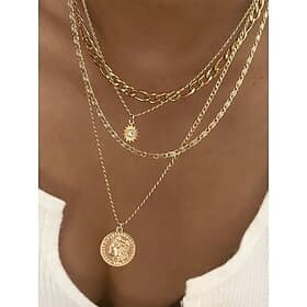 Gold and Silver Multi-Layered Pendant Necklace with Sun and Coin Charms, Trendy Bohemian Jewelry for Women, Perfect for Casual Wear and Summer Outings