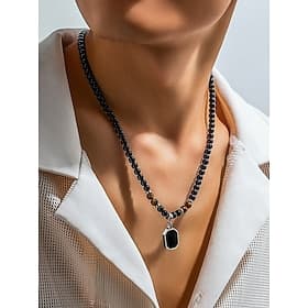 Collier pour homme en perles d'onyx noir avec accents d'œil de tigre et pendentif en argent – cadeau élégant pour les occasions décontractées et formelles
