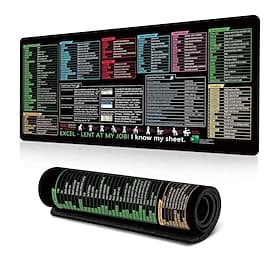 Excel Cheat Sheet Desk Mat, XL Mouse Pad with Shortcuts, 31.5x11.8 or 35.4x15.7, Desk Protector, Non-Slip, Waterproof, Office Work  Gaming, Productivity Gift f