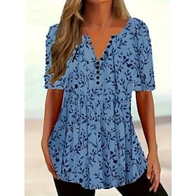 Women's Summer Tops Print Print Casual Half Sleeve V Neck Regular Tops Daily Blue White Yellow Summer
