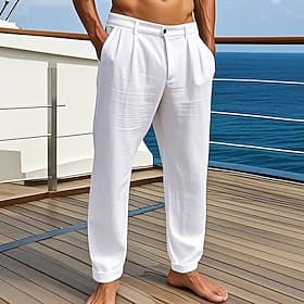 Hombre Pantalones de lino Pantalones Pantalones de verano Pantalones de playa Bolsillo Plisado Plano Comodidad Transpirable Vacaciones Diario Festivos Hawaiano