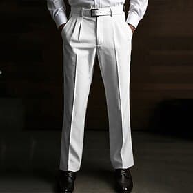 Men's Dress Pants Linen Pants Summer Pants Pleated Plain Soft Office Chic  Modern Black White