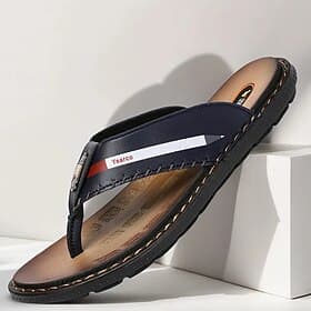 Men's Navy Blue Faux Leather Flip-Flop Sandals – Soft and Comfortable with Strap Detailing, Ideal for Casual Summer Days, Beach and Poolside Relaxation