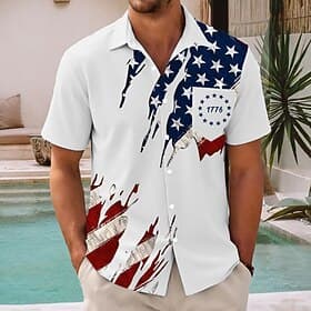 Independence Day Men's American US Flag Patriotic Fourth of July Shirt Summer Shirt Button Up Shirt Short Sleeve Fashion Casual Holiday Summer Spring Turndown