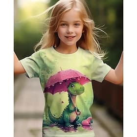 Para Meninas 3D Dinossauro Camisa Camiseta Manga Curta Verão Primavera Moda Básico Infantil 4-12 anos Gola Redonda Ao ar livre Casual Diário Normal