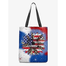 United States 250th Anniversary American Flag Sunflower Print Tote Bag with Starry Background, Boho Style, Perfect for Women - Ideal for Independence Day, Fest