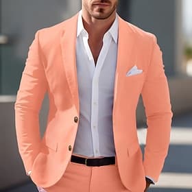 Herren Abschlußfeier Blazer Geschäft Cocktailparty Hochzeitsfeier Mode Lässig Frühling  Herbst Polyester Einfarbig Tasche Knöpfe Bequem Einreihig Blazer Hellro