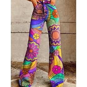 Retro Vintage 1970s Groovy Pants Wide Legged Pants Hippie Disco High Waist Psychedelic Faux Jeans Style Fancy Dress Women's Carnival Casual Daily Music Festiva thumbnail 2