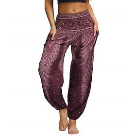 Rétro Vintage Boho Années 1970 Sarouel Pantalons de Yoga Hippie Taille Plissée Paon Plumes Déguisement Femmes Halloween Carnaval Vacances à la Plage Soirée à t thumbnail 2