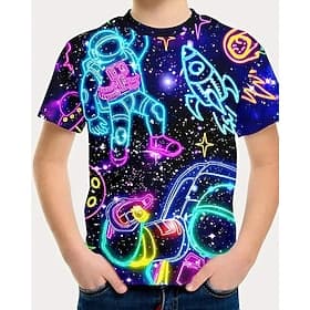 Boys 3D Astronaut T shirt Tee Short Sleeve Summer Spring Fashion Basic Kids 4-12 Years Crew Neck Outdoor Casual Daily Regular Fit
