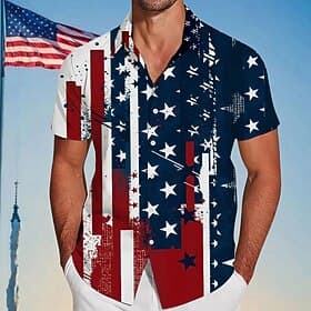 Independence Day Men's Striped American US Flag 4th of July U.S. 250th Anniversary Shirt Summer Shirt Button Up Shirt Short Sleeve Fashion Casual Outdoor Holid