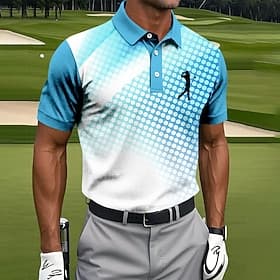 Men's Geometic Golf Sports Polo Shirts Short Sleeve Polo Shirts Collared Shirts Sportswear Athleisure Buttons Summer Sky Blue