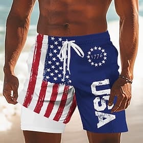 Independence Day Men's 4th of July U.S. 250th Anniversary US Flag Patriotic Lined Shorts 2 in 1 Board Shorts Swim Trunks Mid Waist Holiday Side Pockets With Co thumbnail 2