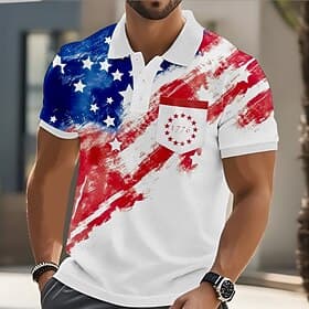 4th of July 2026 250th Men's American US Flag Polo Short Sleeve Polo Shirts Collared Shirts Casual Outdoor Athleisure Daily Wear Pocket 3D Print Summer Light B