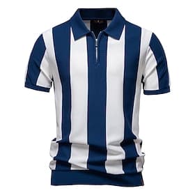 Men's Polo Knit Polo Sweater Formal Work Turndown Short Sleeve Comfortable Old Money Style Striped Vertical Stripes Stripe-Trim Stripe Spring Black Yellow Navy