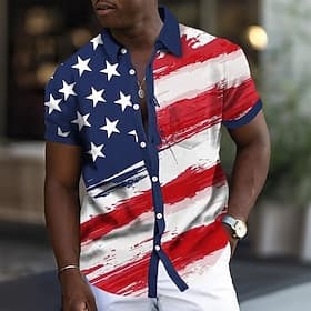 Independence Day Men's American US Flag 4th of July U.S. 250th Anniversary Patriotic Shirt Summer Shirt Button Up Shirt Short Sleeve Fashion Casual Holiday Sum