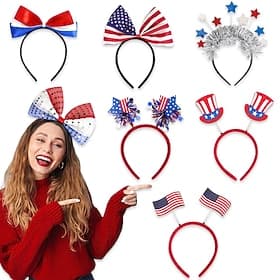 2 Pcs 4th of July Headband Independence Day Hair Accessories Patriotic Party Hair Supplies USA Flag Star Design Blue Red Ribbon Stars Hair Decoration Cute Hair