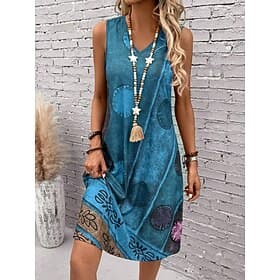 Women's Mini Dress Sundress A Line Dress Summer Dress Vacation Casual Boho Regular Fit Graphic Geometric Color Block Sleeveless U Neck Dark Red Blue Summer Spr