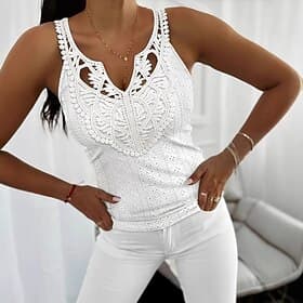 Women's Camisole Tank Top Solid Color Plain Elegant Casual Sleeveless V Neck Regular Tops Daily Holiday Lace Ruched Black White Pink Green Summer Spring