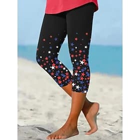 Independence Day Patriotic Women's Leggings Vacation Vintage Fashion Calf-Length High WaistPants Graphic Flag Printing Breathable Soft Stretchy Formal Vacation