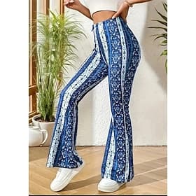 Retro Vintage Boho 1970s Bell Bottoms Pants Flare Leggings Flared Trousers Disco High Waist Tribal Fancy Dress Women's Halloween Carnival Vacation Music Festiv