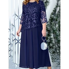 A-Linie Plus-Size-Kleid Mutter der Braut Kurvenkleid Elegantes Crew-Ausschnitt Knöchellanges Spitzenkleid mit 3/4-Längenärmeln in einfarbig