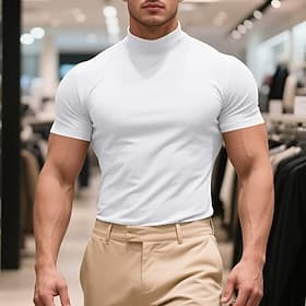 Men's T Shirt Tee Short Sleeve Shirt Tee Top Short Sleeve Turtleneck Summer Plain Fashion Designer Basic Classic Vacation Street Going out Brown Gray Top Tee f