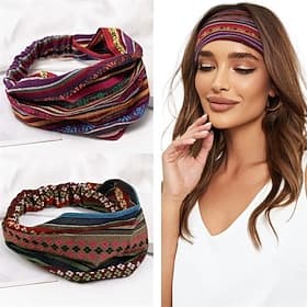 Bandeaux bohèmes pour femmes et filles, larges accessoires pour cheveux hippies, bandeaux à rayures colorées pour cheveux de femmes, bandeaux tendance, turbans