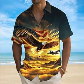 Independence Day Men's American US Flag 4th of July U.S. 250th Anniversary Eagle Shirt Summer Shirt Button Up Shirt Short Sleeve Fashion Casual Holiday Summer