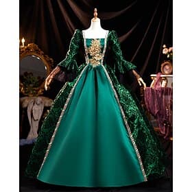 Vintage Rococò Rinascimento Maxi Vestito Normale A sbuffo Principessa Sposa Pieghettato Con Volant Principessa Girocollo Costume Per donna Halloween Carnevale