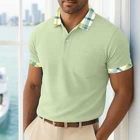 Homme Chemise de golf Polo Piqué Occasionnel Affaires Col Polo Côtelé Manche Courte Mode Basique Couleur Unie Plaid Boutons Été Printemps Printemps  Automne Co