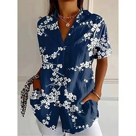 Damenshirt Kurzarm Knopf Bluse Floral Grafik Vintage Tropisch täglich Hemd Kragen reguläre Oberteile täglich Blau Orange Sommer Frühling