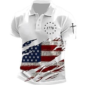 4th of July 2026 250th Men's American US Flag Polo Short Sleeve Polo Shirts Collared Shirts Casual Outdoor Daily Wear 3D Print Summer Blue White Black